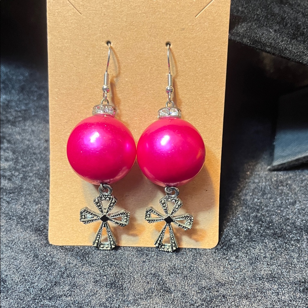 Hand Crafted Pretty Pink Big Bead Earrings
